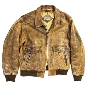 Members Only Bomber Jacket Mens 42 Brown Leather Vintage Distressed Aviator Coat